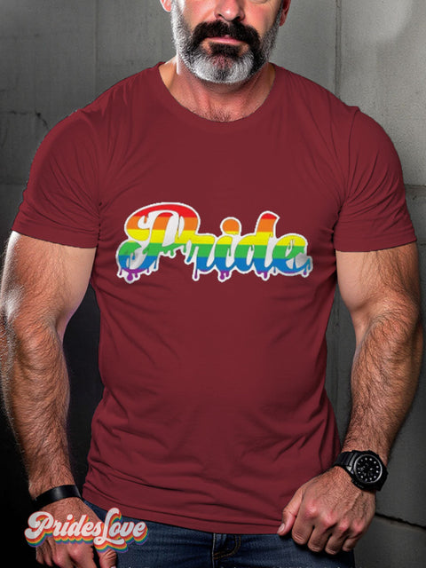 Men’s Gay Pride Drip Casual Print T-Shirt Maroon / S