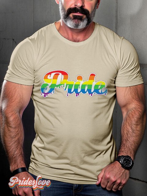 Men’s Gay Pride Drip Casual Print T-Shirt Sand / S