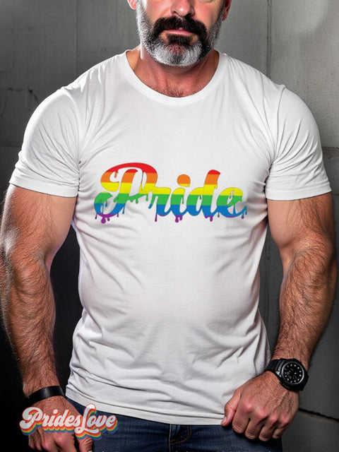 Men’s Gay Pride Drip Casual Print T-Shirt White / S