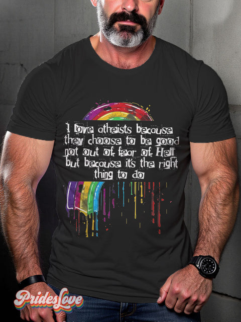 Men’s Gay Pride I Love Atheists Funny Casual Print T-Shirt Black / S