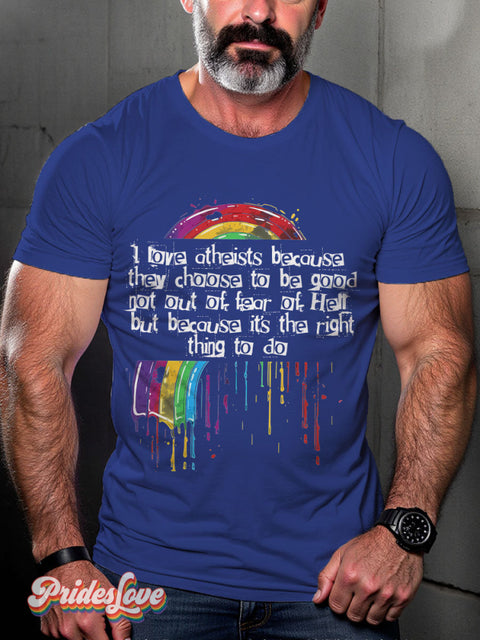 Men’s Gay Pride I Love Atheists Funny Casual Print T-Shirt Blue / S