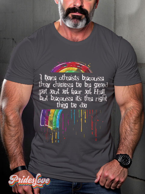 Men’s Gay Pride I Love Atheists Funny Casual Print T-Shirt Grey / S