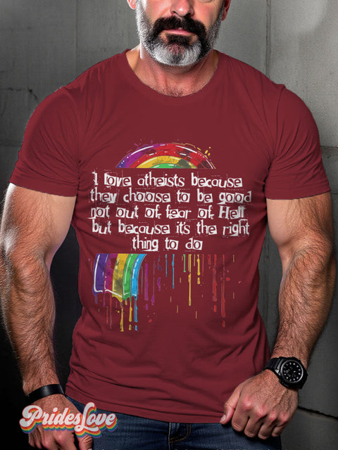 Men’s Gay Pride I Love Atheists Funny Casual Print T-Shirt Maroon / S