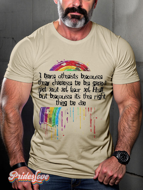 Men’s Gay Pride I Love Atheists Funny Casual Print T-Shirt Sand / S