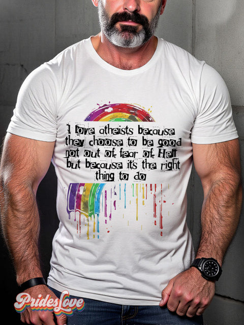 Men’s Gay Pride I Love Atheists Funny Casual Print T-Shirt White / S