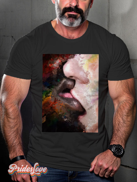 Men’s Gay Pride In Passion Kiss Casual Print T-Shirt Black / S