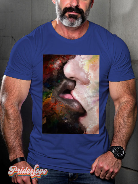 Men’s Gay Pride In Passion Kiss Casual Print T-Shirt Blue / S