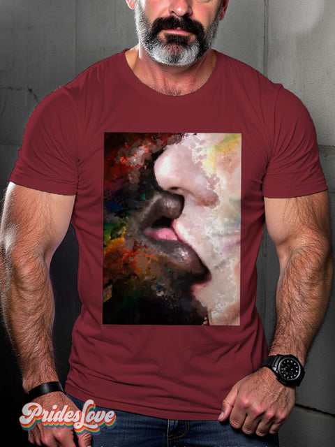 Men’s Gay Pride In Passion Kiss Casual Print T-Shirt Maroon / S