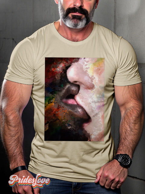 Men’s Gay Pride In Passion Kiss Casual Print T-Shirt Sand / S