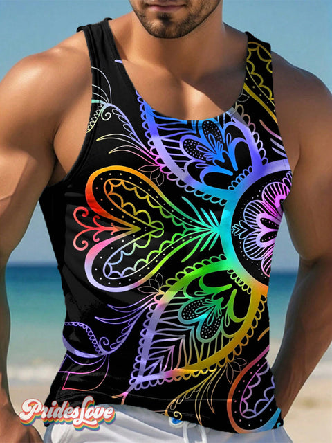 Men’s Gay Pride Paisley Rainbow Fun Print Tank Top Multicolor / S