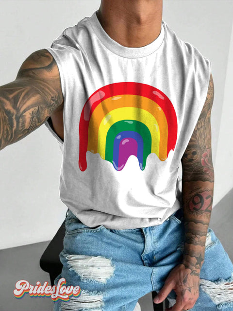 Men’s Gay Pride Rainbow Wide Shoulder Vest White / S