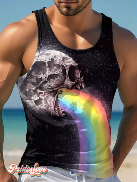 Men’s Gay Pride Skull Rainbow Fun Print Tank Top Multicolor / S