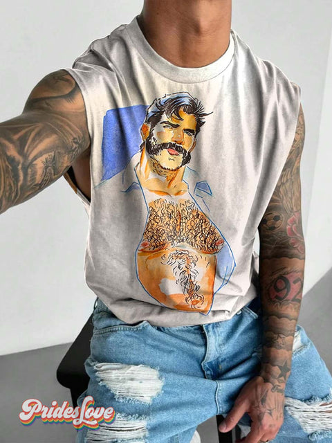 Men’s Gay Print Watercolor Art Wide Shoulder Vest Multicolor / S