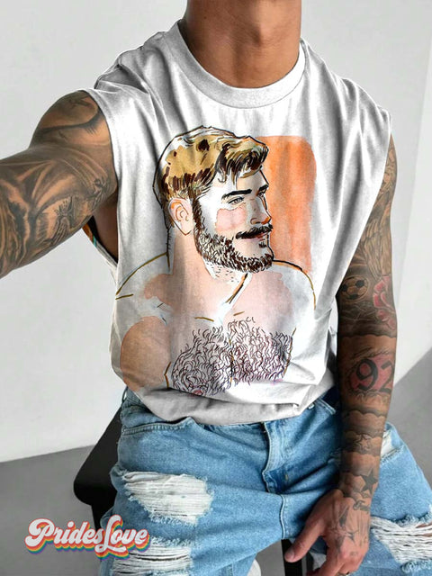 Men’s Gay Print Watercolor Art Wide Shoulder Vest Multicolor / S