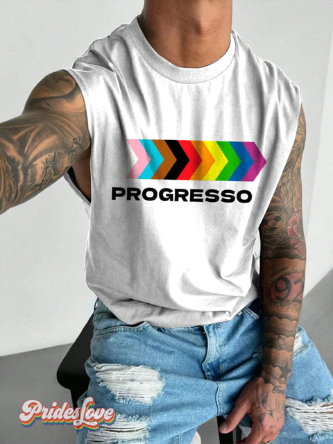 Men’s Gay Rainbow Progress Arrow Wide Shoulder Vest White / S