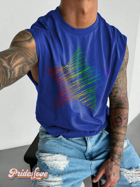 Men’s Gay Rainbow Star Lgbt Lesbian Wide Shoulder Vest Blue / S