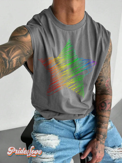 Men’s Gay Rainbow Star Lgbt Lesbian Wide Shoulder Vest Grey / S