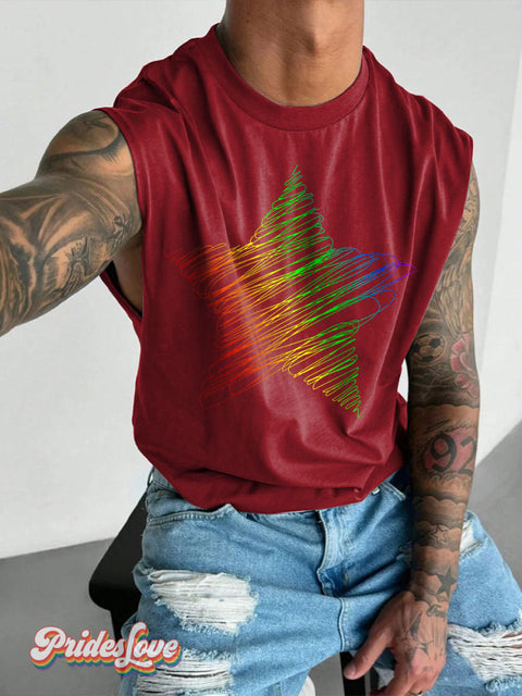 Men’s Gay Rainbow Star Lgbt Lesbian Wide Shoulder Vest Red / S