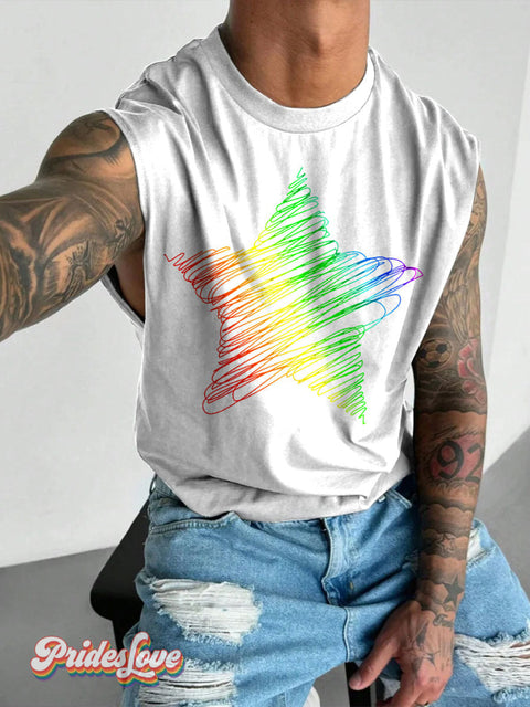 Men’s Gay Rainbow Star Lgbt Lesbian Wide Shoulder Vest White / S