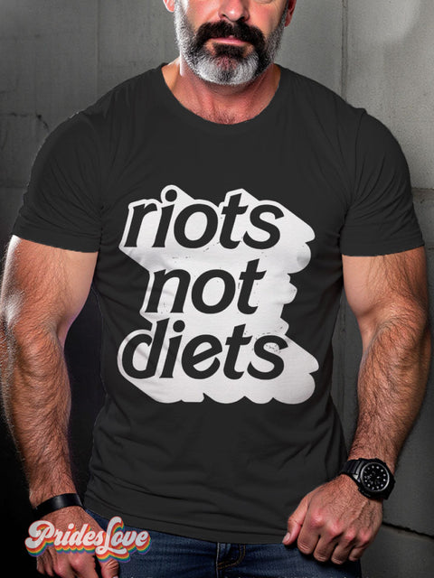Men’s Gay Riots Not Diets Casual Print T-Shirt Black / S