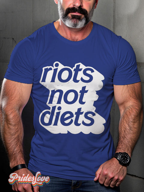 Men’s Gay Riots Not Diets Casual Print T-Shirt Blue / S