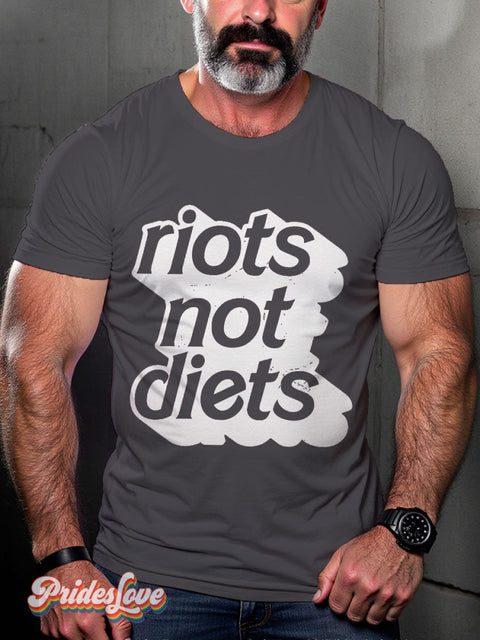 Men’s Gay Riots Not Diets Casual Print T-Shirt Grey / S