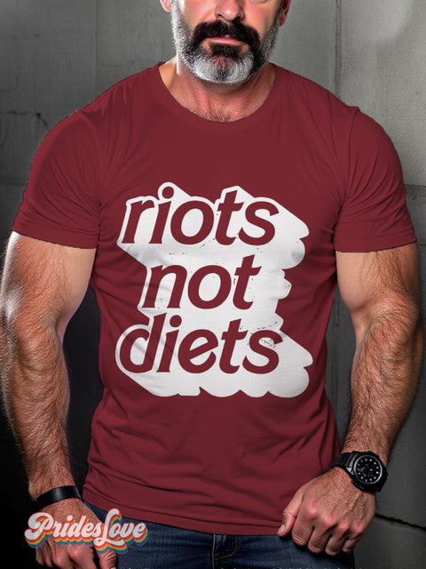 Men’s Gay Riots Not Diets Casual Print T-Shirt Maroon / S