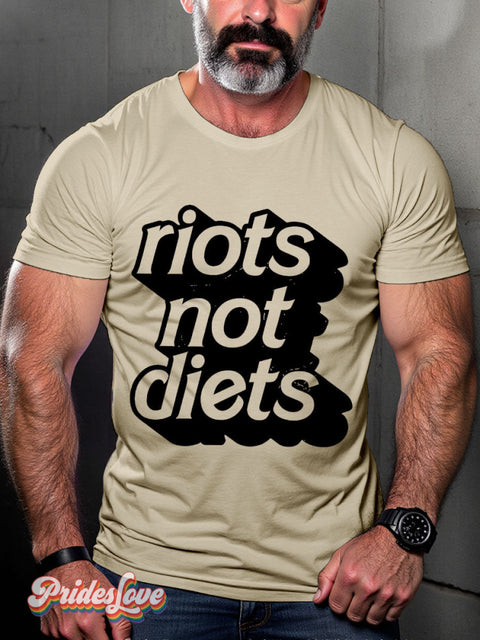 Men’s Gay Riots Not Diets Casual Print T-Shirt Sand / S