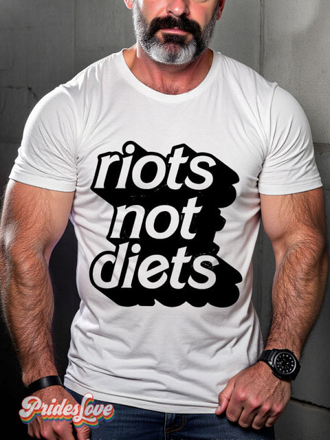 Men’s Gay Riots Not Diets Casual Print T-Shirt White / S