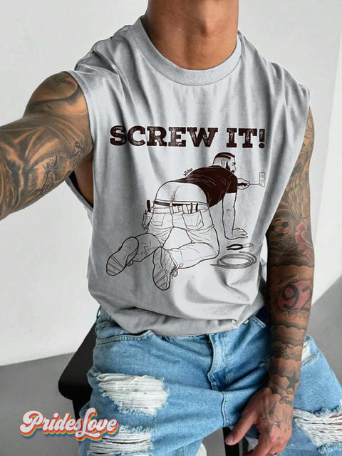 Men’s Gay Screw It Print Wide Shoulder Vest Colorful / S
