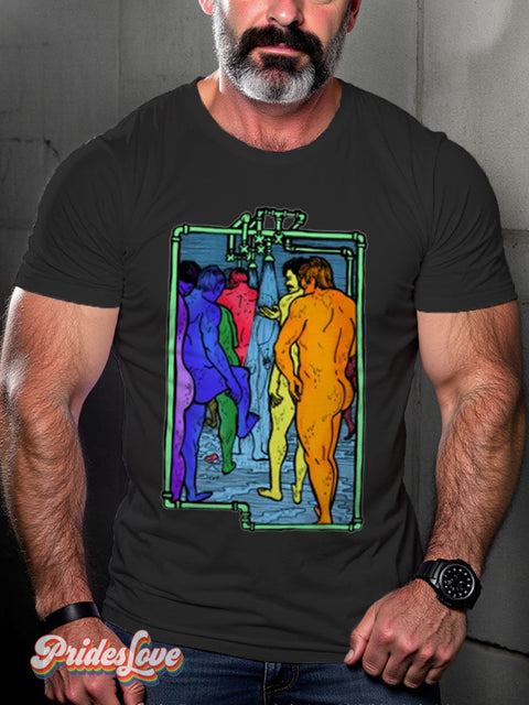 Men’s Gay Showers Color Casual Print T-Shirt Black / S