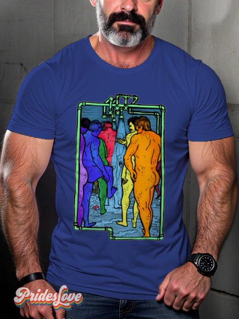 Men’s Gay Showers Color Casual Print T-Shirt Blue / S