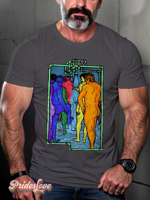 Men’s Gay Showers Color Casual Print T-Shirt Grey / S