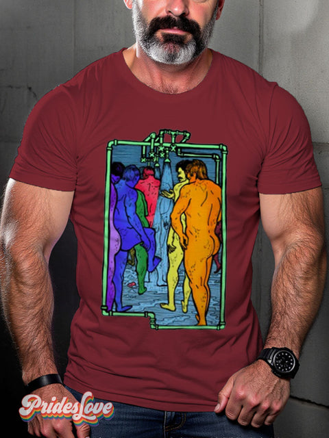 Men’s Gay Showers Color Casual Print T-Shirt Maroon / S