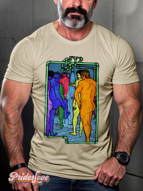 Men’s Gay Showers Color Casual Print T-Shirt Sand / S