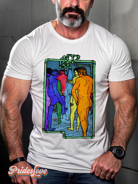 Men’s Gay Showers Color Casual Print T-Shirt White / S