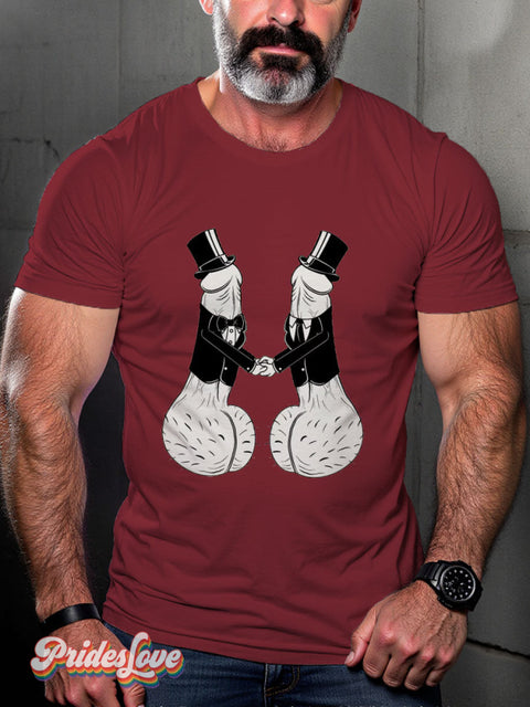 Men’s Gay Two D’s In Love Pride Casual Print T-Shirt Maroon / S