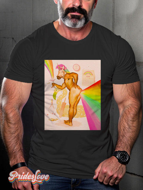 Men’s Gay Unicorn Pride Rainbow Casual Print T-Shirt