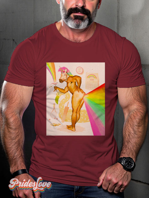 Men’s Gay Unicorn Pride Rainbow Casual Print T-Shirt