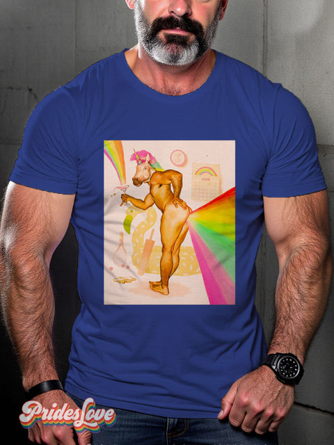Men’s Gay Unicorn Pride Rainbow Casual Print T-Shirt