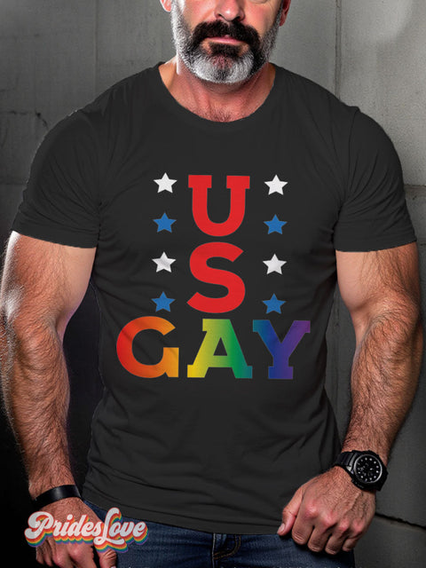 Men’s Gay Us American Lgbt Pride Casual Print T-Shirt Black / S