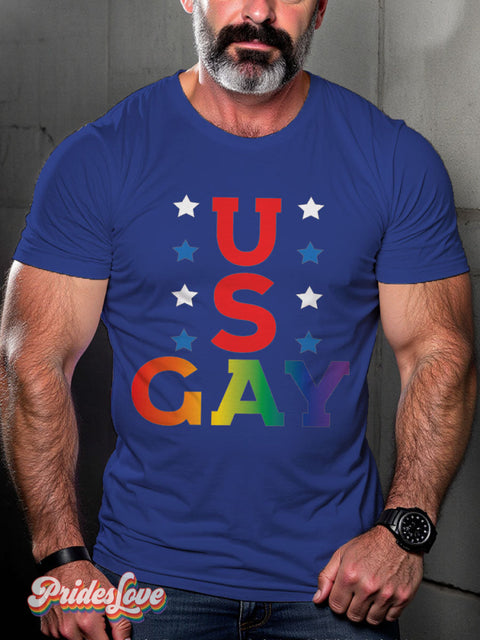 Men’s Gay Us American Lgbt Pride Casual Print T-Shirt Blue / S