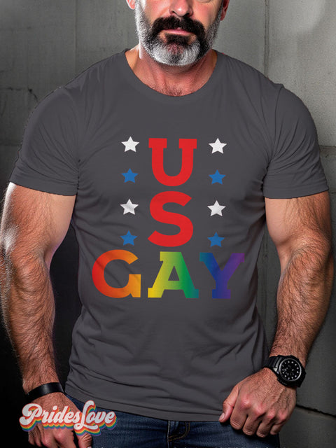 Men’s Gay Us American Lgbt Pride Casual Print T-Shirt Grey / S
