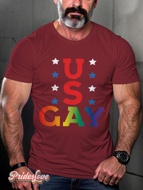 Men’s Gay Us American Lgbt Pride Casual Print T-Shirt Maroon / S