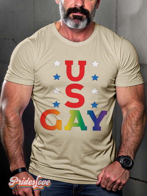 Men’s Gay Us American Lgbt Pride Casual Print T-Shirt Sand / S