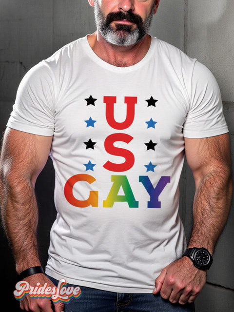 Men’s Gay Us American Lgbt Pride Casual Print T-Shirt White / S