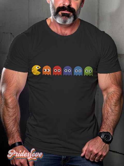 Men’s Gay Video Game Rainbow Casual Print T-Shirt Black / S