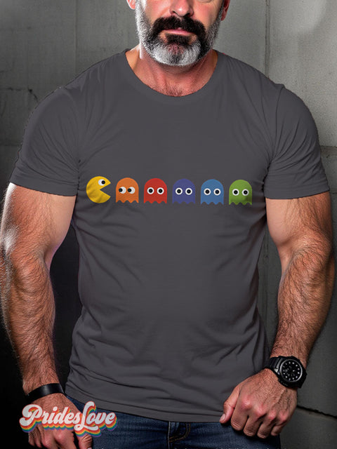 Men’s Gay Video Game Rainbow Casual Print T-Shirt Grey / S