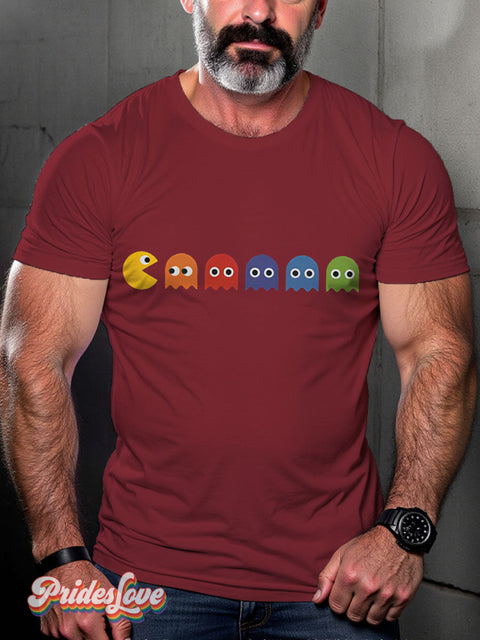 Men’s Gay Video Game Rainbow Casual Print T-Shirt Maroon / S