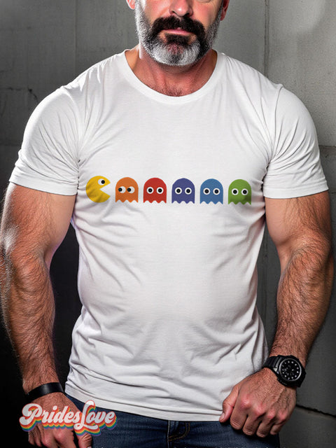 Men’s Gay Video Game Rainbow Casual Print T-Shirt White / S